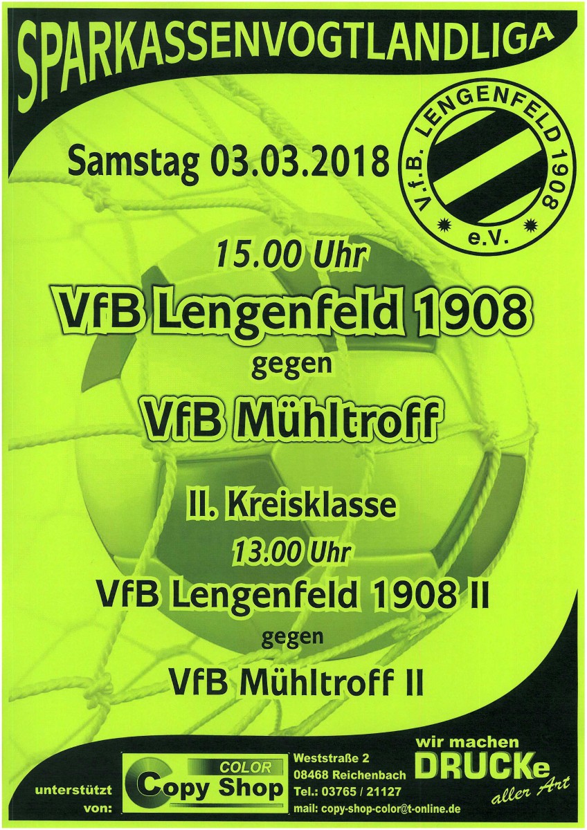 Der VfB Lengenfeld spielt zu Hause gegen Mühltroff